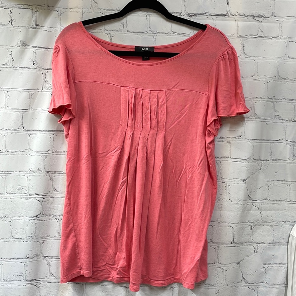 AGB front pleat large tee shirt coral
